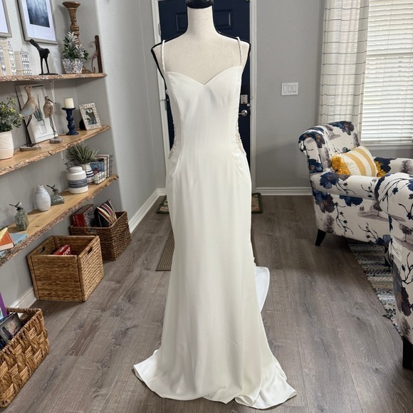 Justin Alexander Wedding Dress Ivory Sheath Low Back Lace NWT Designer Gown - Picture 7 of 14